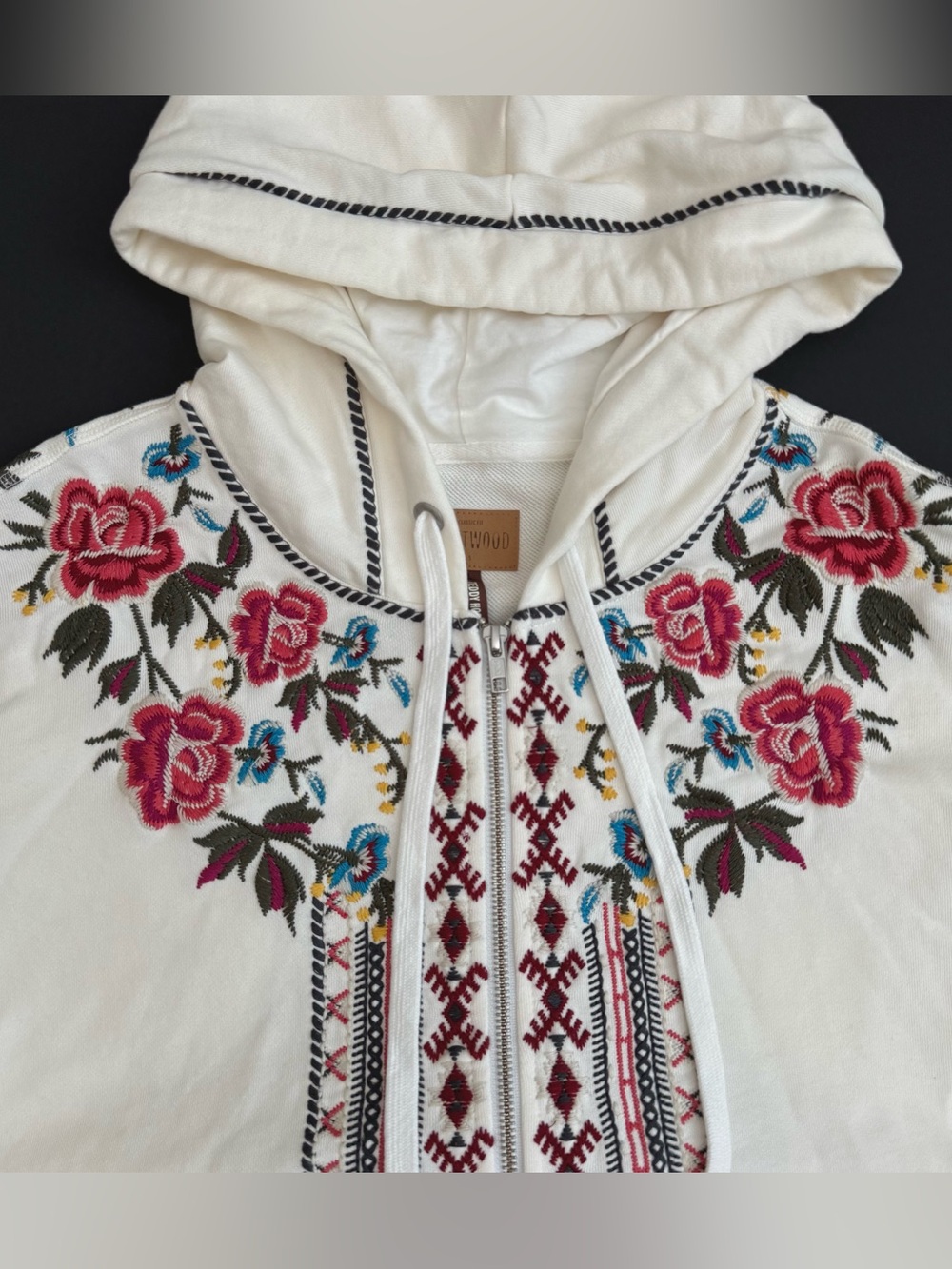 Driftwood Floral Embroidered Full Zip Teddy Hoodie Sweatshirt Women’s Size Small - Picture 3 of 14